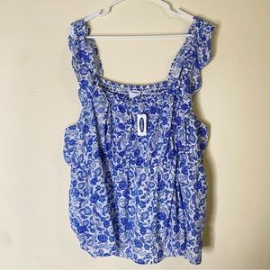 Old Navy Ruffle Sleeveless Tank Top Plus Size XXL Blue White Floral